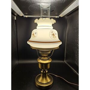 Vintage Quoizel Abigail Adams Huricane Brass Lamp with  Floral Pattern